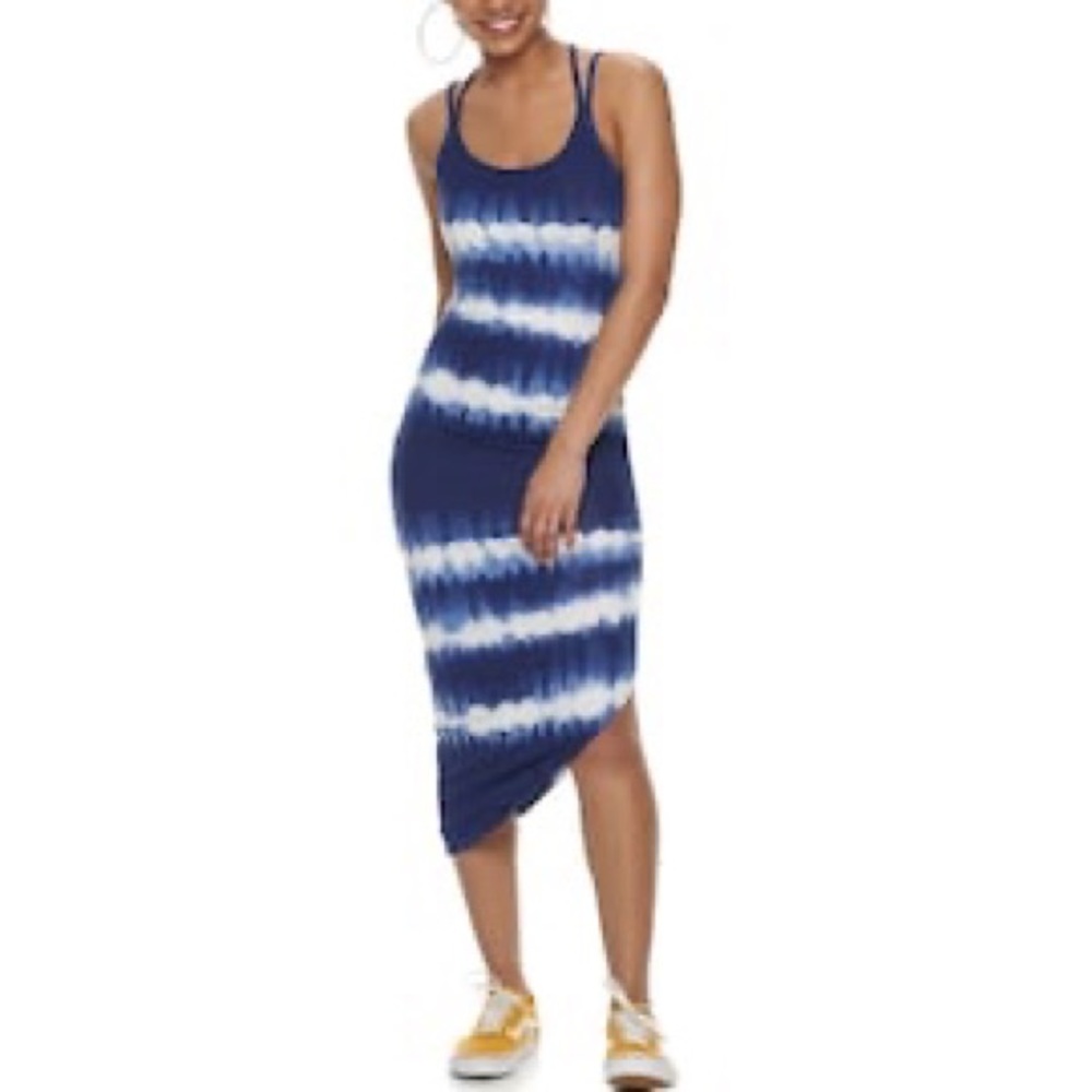 ALMOST FAMOUS Tie Dye Dress Asymmetrical Spaghetti Strap Dress Midi NWT - Picture 8 of 8